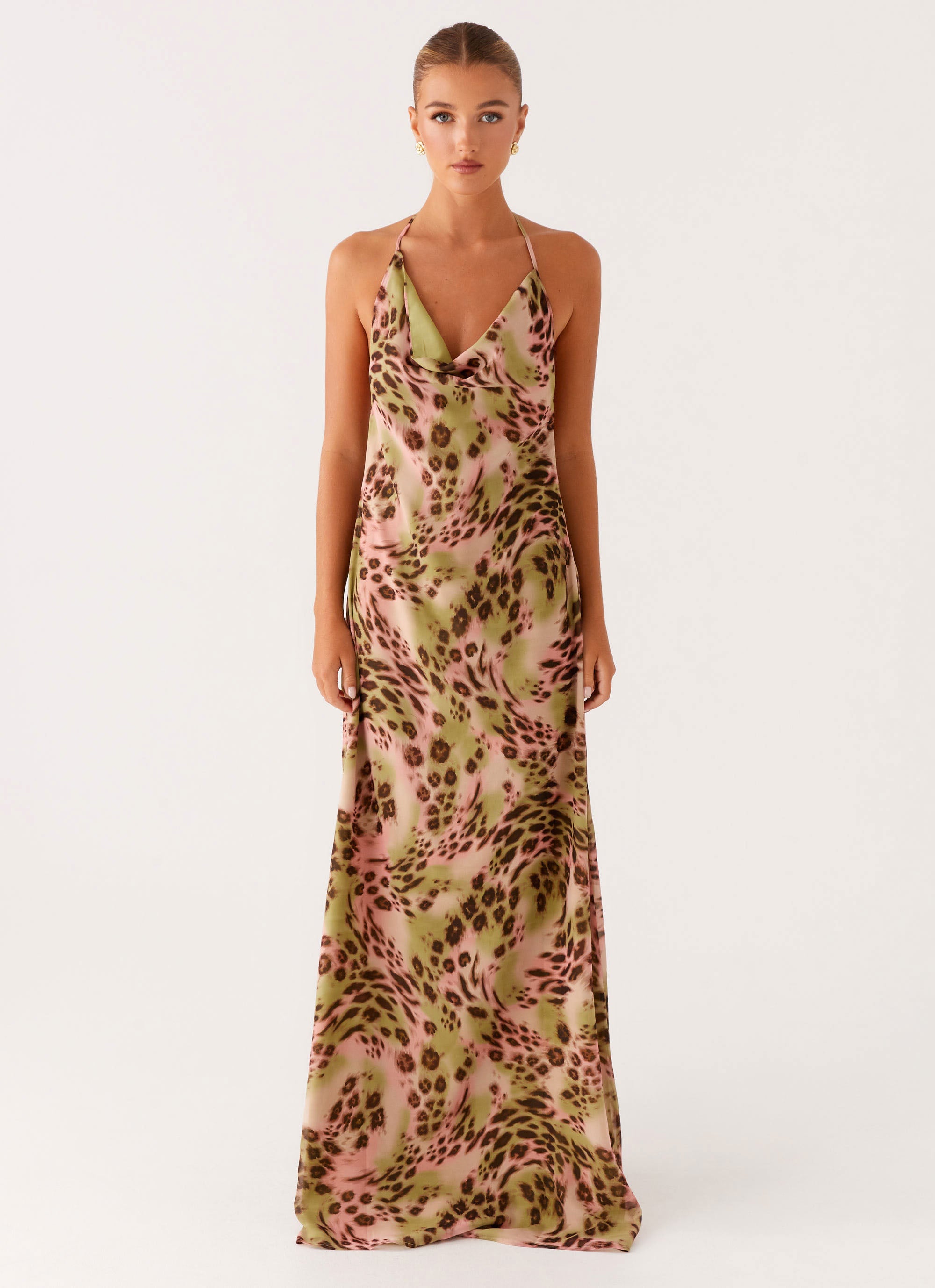 Austeja Women's Maxi Dress with Swirl Leo Print - Elegant Boho Flowy Long Dress for Summer, Beach, Vacation, and Casual Wear