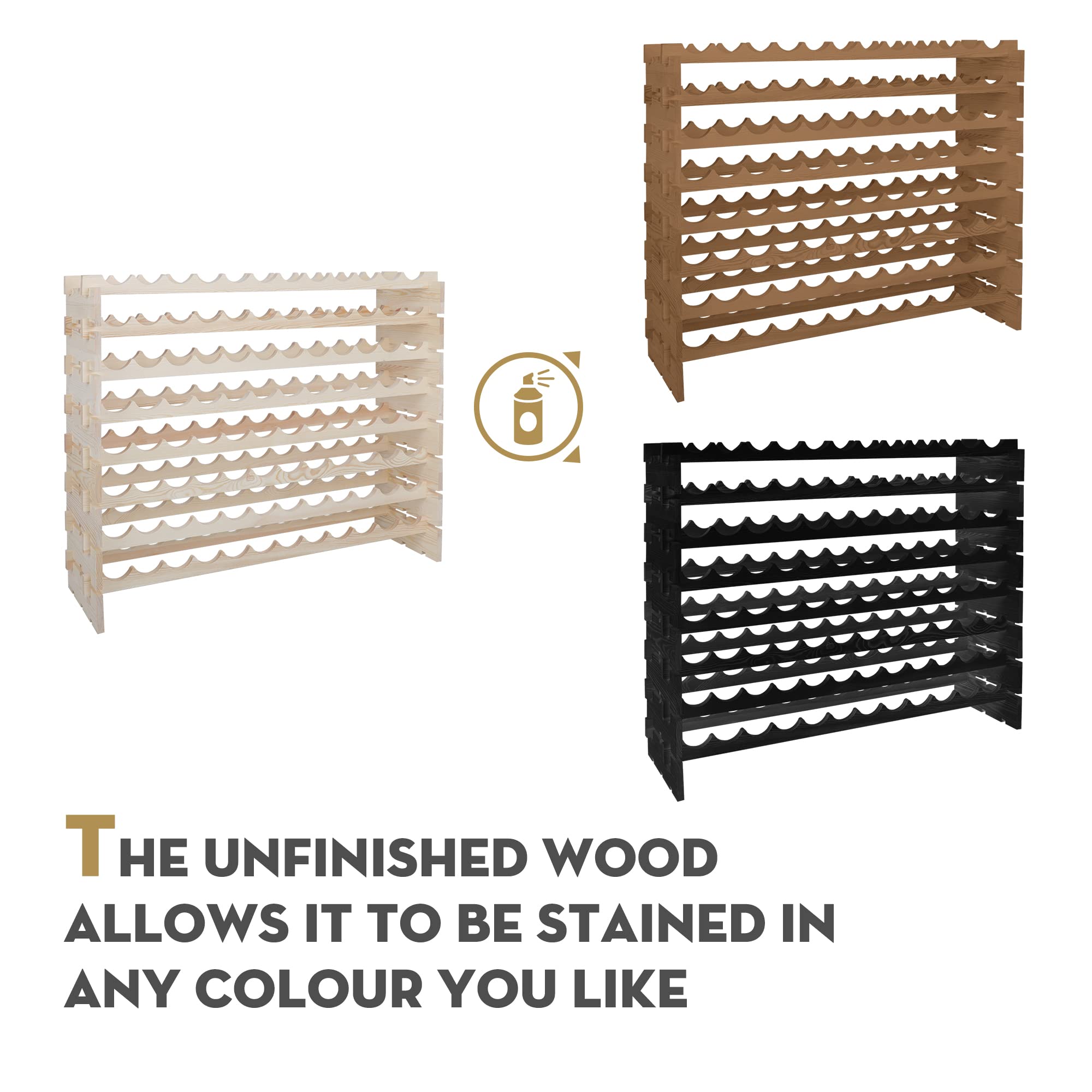 Smartxchoices 8-Tier Stackable Wooden Wine Rack - Holds 96 Bottles, Modular Freestanding Wine Storage Shelf with Wobble-Free Design, Solid Wood Construction - Perfect for Home Cellars, Restaurants, and Wine Display Shelves