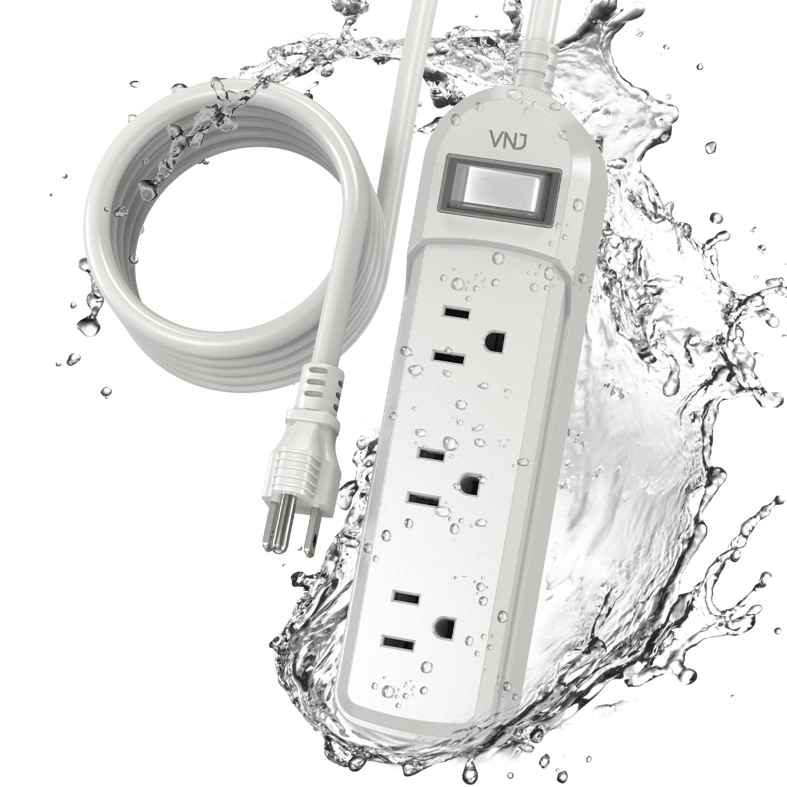 **Weatherproof Outdoor Power Strip - 10 FT Extension Cord with 3 Outlets, 1875W Overload Protection & Shock Prevention - Ideal for Kitchen, Patio, Christmas Lights & Outdoor Decor (White)**