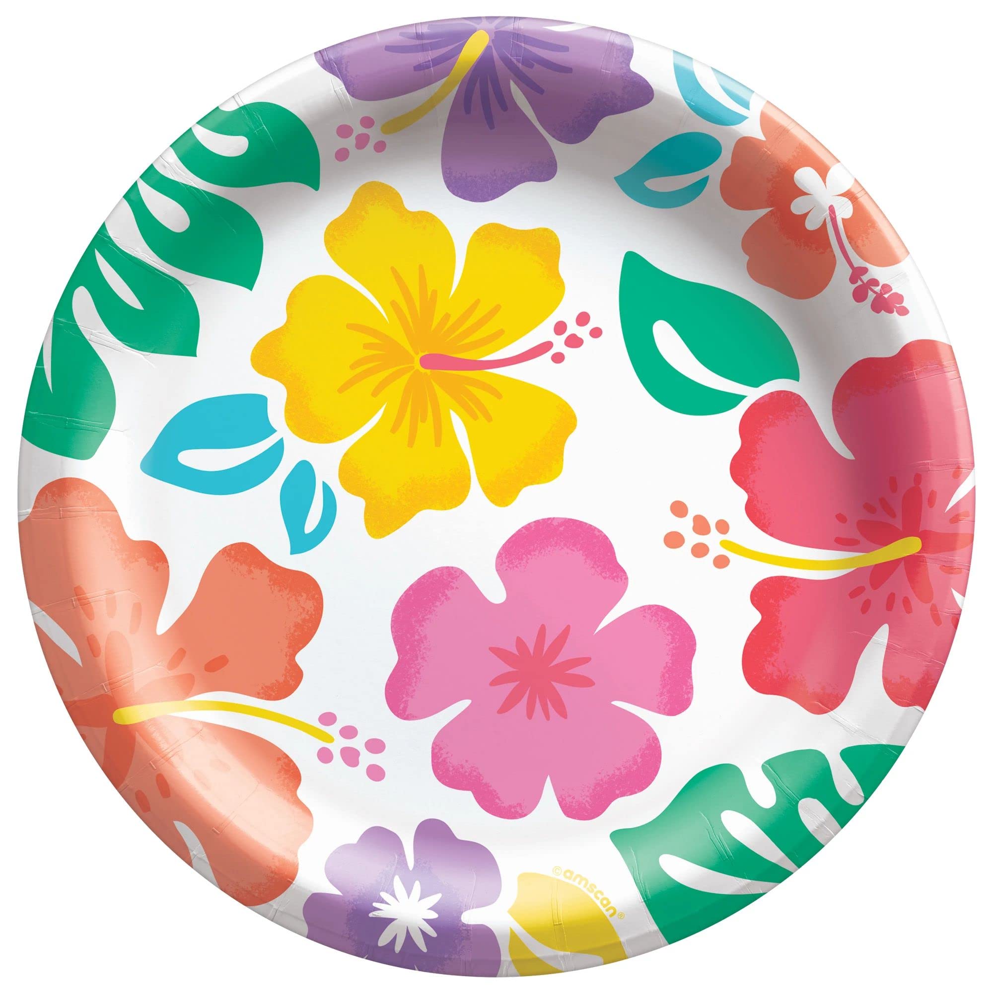 Vibrant Summer Hibiscus Disposable Plates - 6.75 Inch Round Paper Plates (Pack of 50) - Colorful Party Supplies for Picnics, BBQs, Beach Parties & Outdoor Summer Events