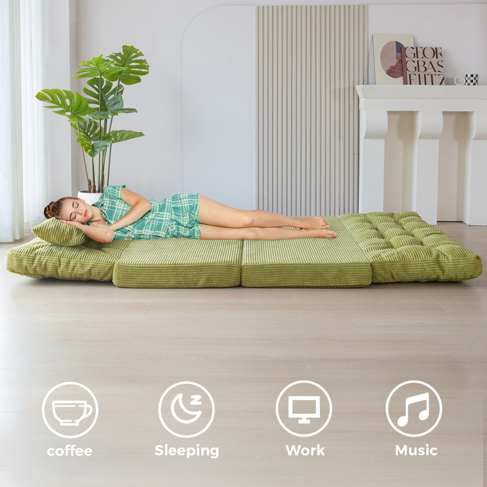 MAXYOYO Tufted Bean Bag Sofa Bed - Foldable Floor Couch with Pillows in Green | Comfortable Lounge Chair for Living Room, Bedroom & Game Room