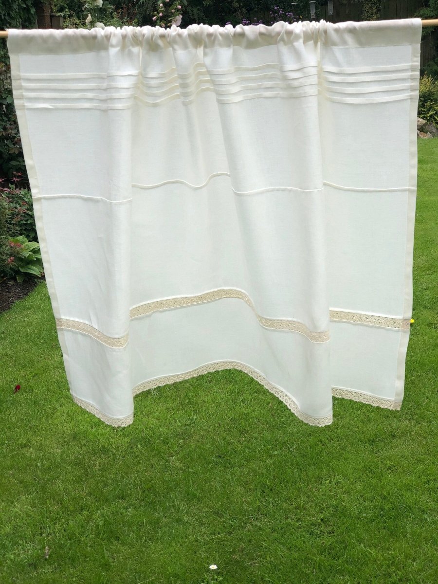 Eaton Cream Linen Lace Window Curtains - Elegant Sheer Drapes for Living Room, Bedroom & Kitchen - Light Filtering & Privacy Window Treatments