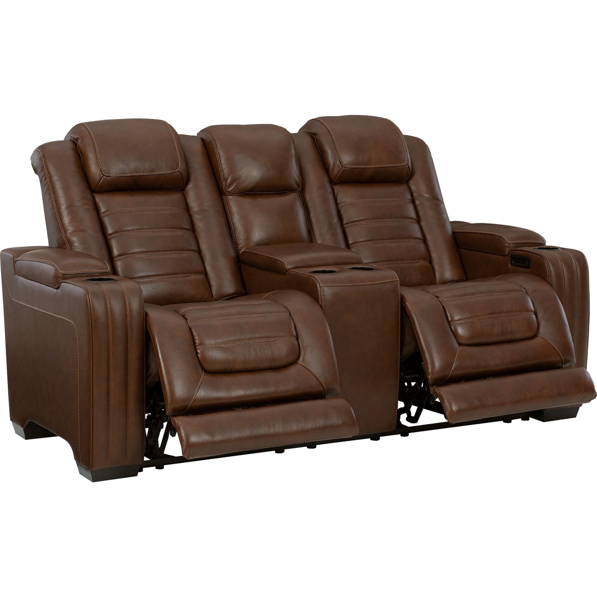 Power Reclining Loveseat with Console - Chocolate Brown Leather - Perfect for Living Room, Home Theater & Small Spaces