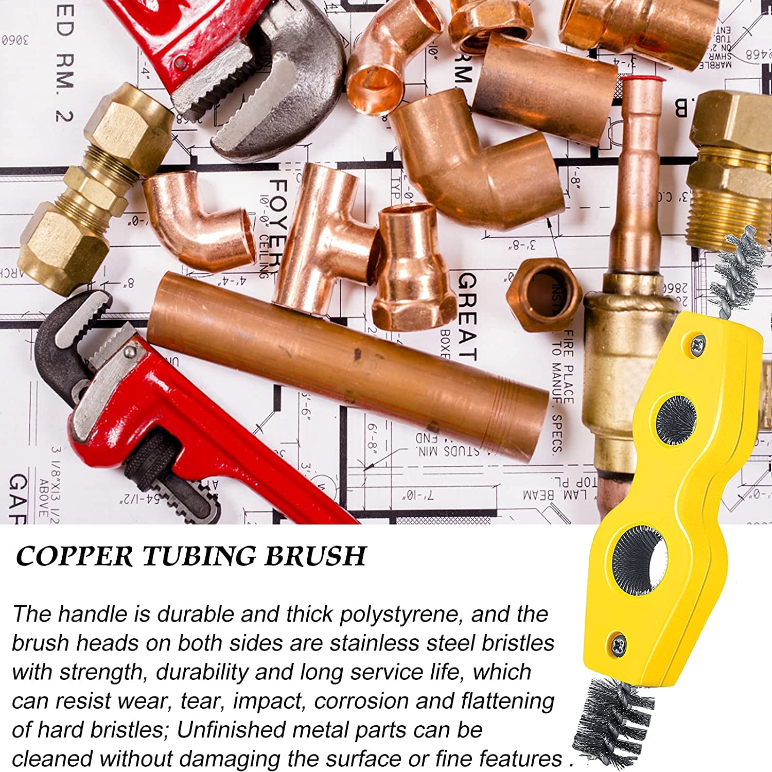 4 in 1 Copper Pipe Cleaning Brush Kit - 10 Pack Heavy Duty Plumbing Brush for Removing Rust, Corrosion & Debris from Copper Pipes - Essential Tool for Plumbing Installation, Soldering & Brazing (Perfect for Home Repairs, HVAC Maintenance & DIY Plumbing Projects)