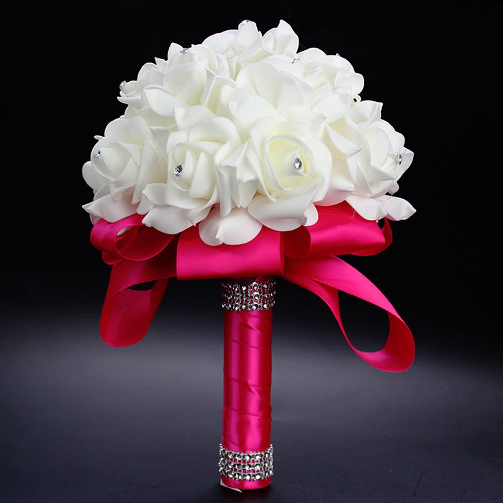 Artificial Bridal Bouquet - Foam Rose Hand Bouquet for Bride & Bridesmaids - Wedding Fake Flowers with Ribbon (B Rose Red, 18cm×24cm) - Perfect for Weddings, Bridal Showers & Photo Props