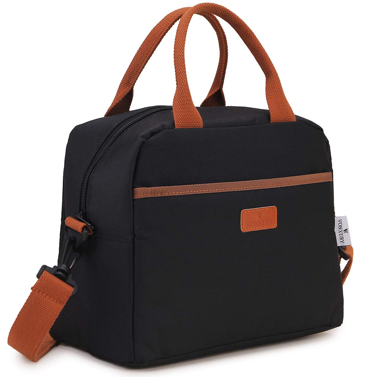 Insulated Lunch Bag for Women & Men - Portable Thermal Cooler Lunch Box with Detachable Shoulder Strap for Office, School, Picnic & Travel - VX Vonxury (Black)
