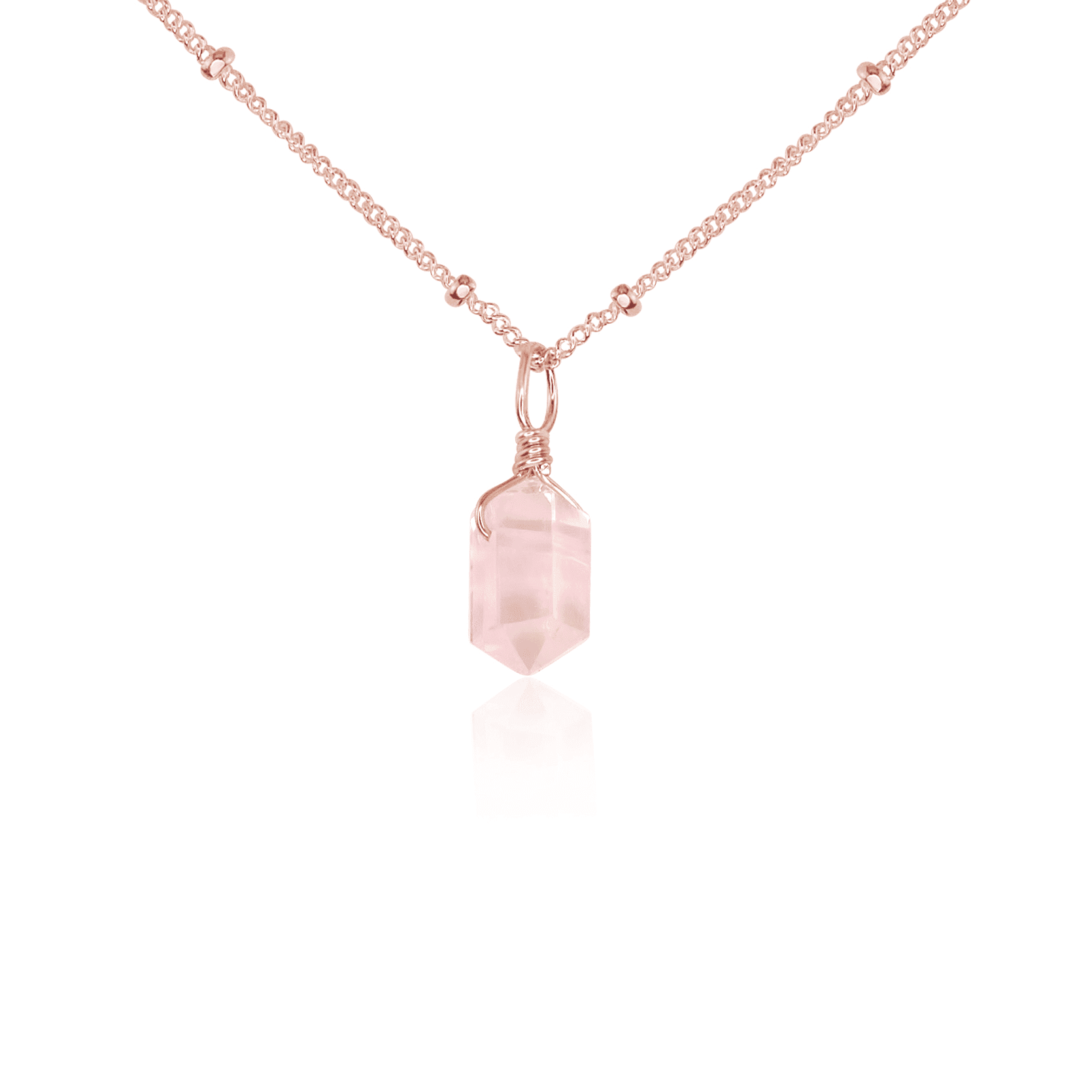 Rose Quartz Mini Double Terminated Crystal Point Pendant Necklace - Healing Crystal Jewelry for Women, Spiritual Gift & Chakra Balancing | Perfect for Meditation, Energy Work & Everyday Wear
