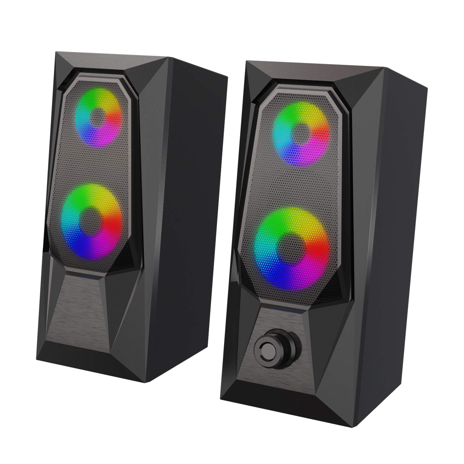 RGB LED Computer Speakers with Stereo Subwoofer, USB 2.0 Channel Audio System for PC, Laptop, Mobile & Tablet - Perfect for Gaming, Home Office & Multimedia Entertainment