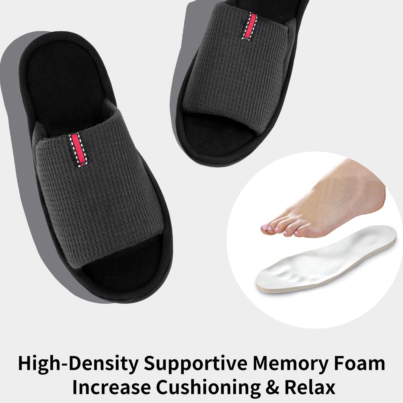 WALKFUN Men's Lightweight Open-Toe House Slippers - Soft Memory Foam Indoor Slides Sandals for Bedroom, Patio & Lounge - Comfortable All-Season Slippers for Relaxation at Home