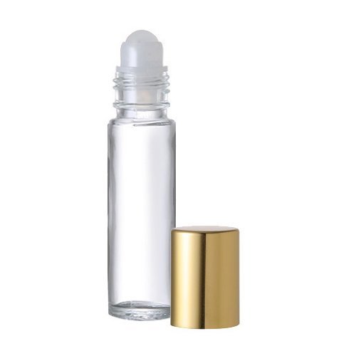 Refillable Roll On Perfume Bottle with Gold Cap - 1/3 oz (10ml) Travel Size - Includes Free 5ml Dropper for Easy Filling - Perfect for Purse, Travel & DIY Essential Oil Blends