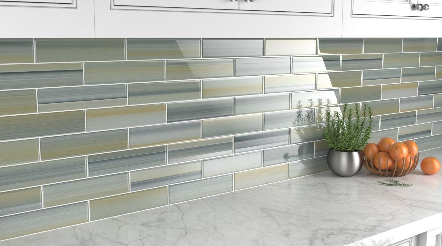 Bodesi Beach Hand Painted Glass Subway Tile 3x12 - Coastal Blue Ceramic Wall Tile for Kitchen Backsplash, Bathroom Shower, and Pool Designs