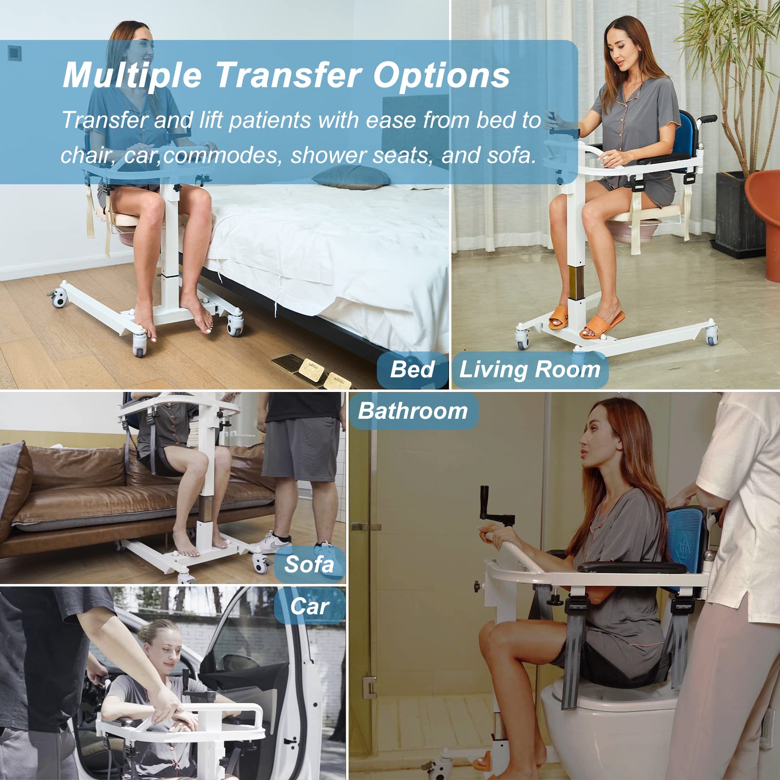 Patient Lift Transfer Chair for Elderly & Disabled - 300 lb Capacity Commode Wheelchair with Padded Seat | Home Use for Bed, Toilet, Shower & Car Transfers | Ideal for Post-Surgery Recovery & Elderly Care