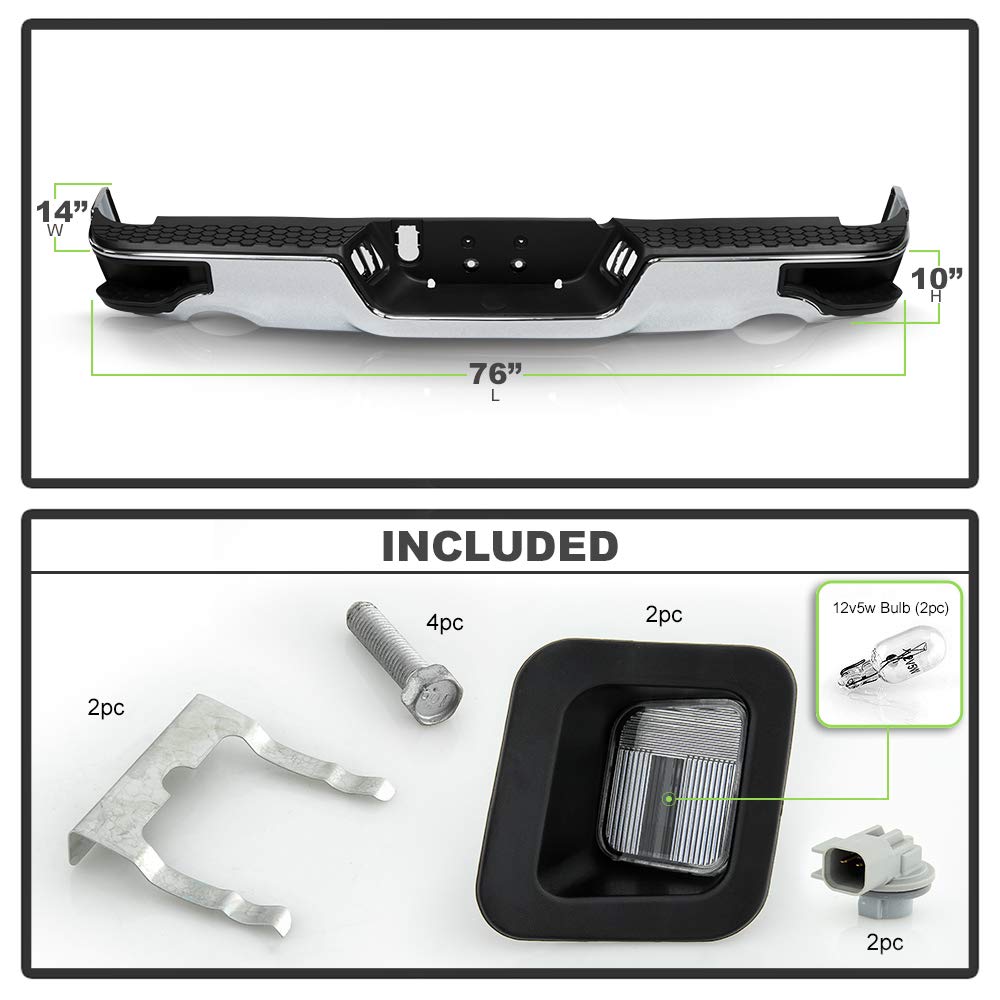 ACANII Chrome Rear Bumper Complete Assembly for 2009-2018 Dodge Ram 1500 - Dual Exhaust Compatible, No Sensor Holes, Corner Step Design | Perfect for Truck Upgrades, Off-Road Adventures & Enhanced Vehicle Protection