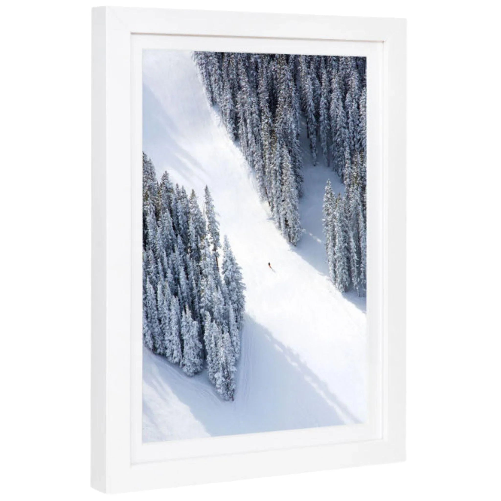Aspen Lone Skier Mini Framed Print by Gray Malin - Winter Ski Resort Wall Art Decor for Living Room, Office & Cabin