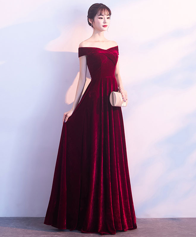 Elegant Burgundy V-Neck Velvet Long Prom Dress for Women - Formal Evening Gown for Homecoming, Ball, and Special Occasions