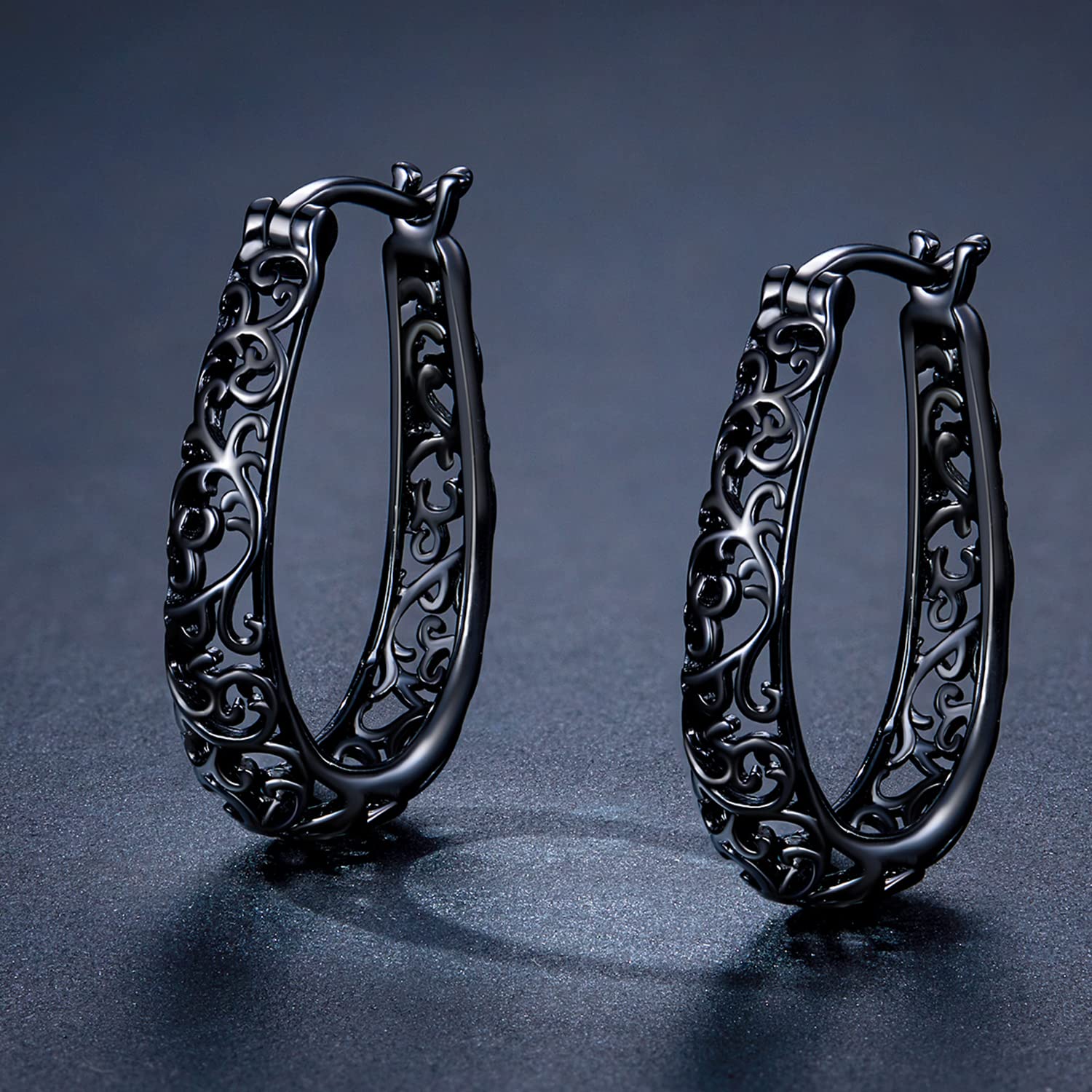 BISAER 925 Sterling Silver Hoop Earrings - 14K Gold Plated Hypoallergenic Jewelry Set for Women | Elegant Filigree Design for Everyday Wear, Parties & Gifts