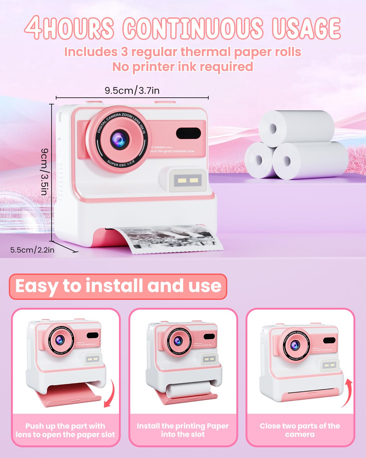 Instant Print Kids Camera for Girls & Boys Ages 3-12 - 1080P Digital Camera with 32GB Card - Best Christmas Birthday Gift for 4-10 Year Olds - Perfect for Travel, Parties & Creative Play