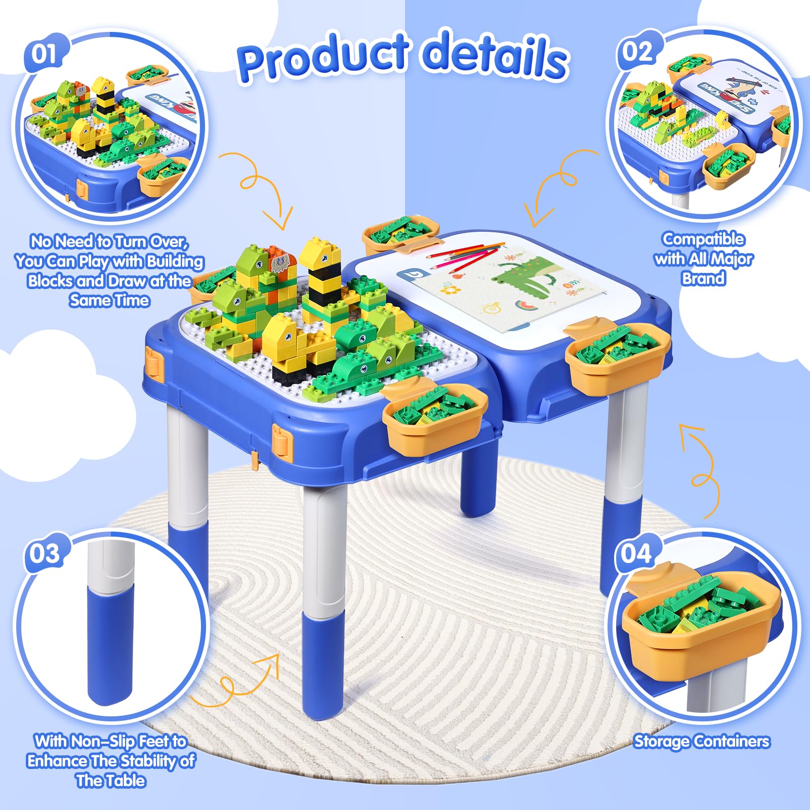 **Toddler Table and Chair Set with 90 Pcs Large Building Blocks - Water & Sand Sensory Play, Ride-On Activity Table with Storage - STEM Learning Toys for Kids Ages 3+ - Perfect for Playrooms, Daycares & Preschool Classrooms**