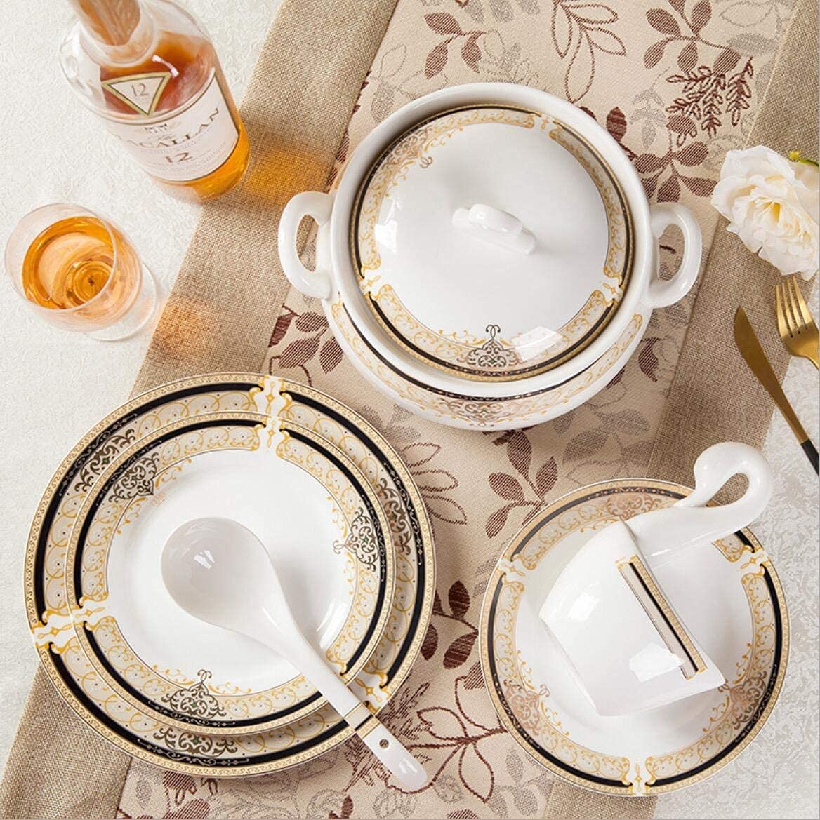 60-Piece Porcelain Dinnerware Set - European Style Elegant Bone China Plates & Bowls, Service for 8-10 - Perfect for Formal Dining, Wedding Registry & Holiday Entertaining