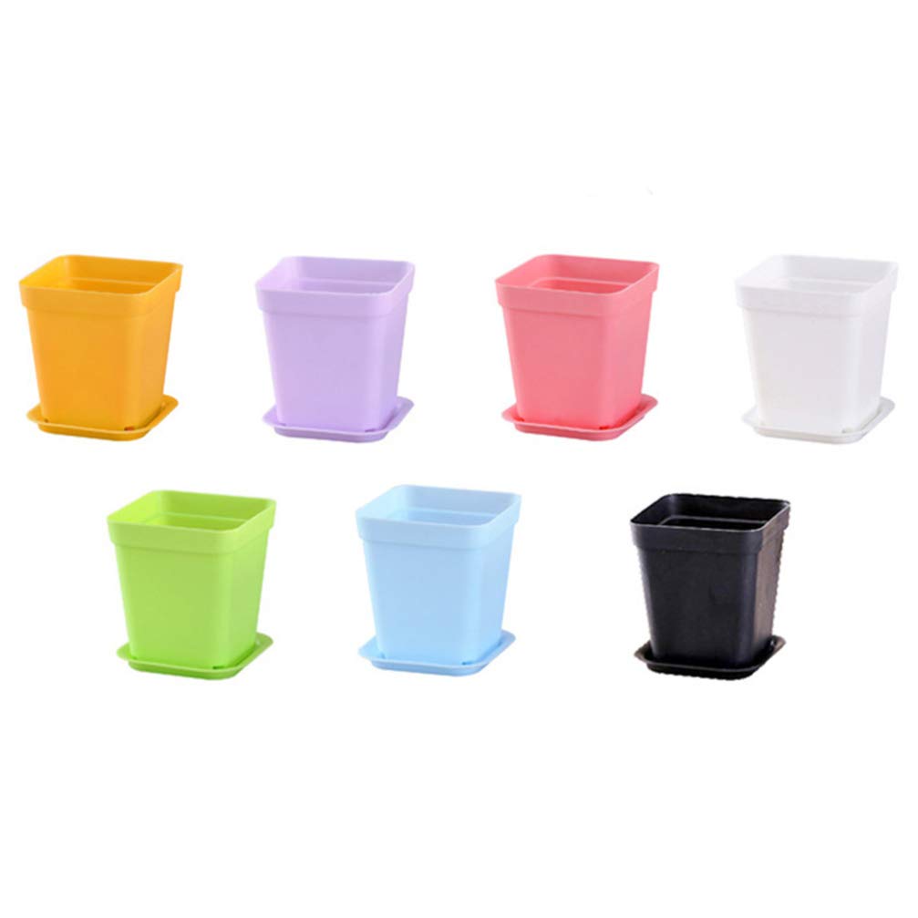 Cabilock 14-Piece Plastic Flower Pots Set - Modern Square Planters with Drainage Trays for Succulents, Herbs & Indoor Plants - Outdoor/Indoor Gardening Containers for Home, Office, Balcony & Patio Decor