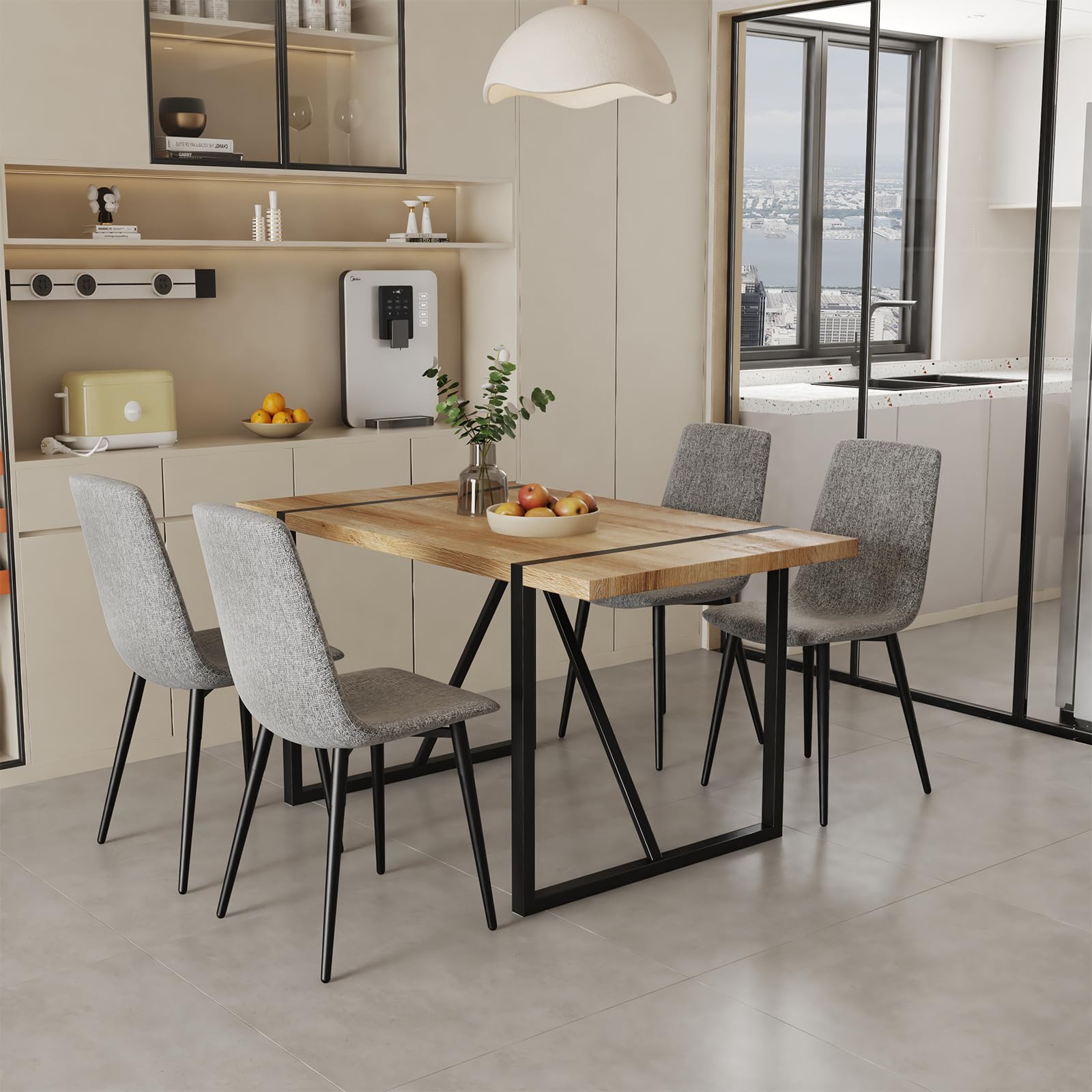 Modern 5-Piece Dining Table Set for 4 - Rectangle Kitchen Table with 4 Fabric Chairs & Wooden Table | Perfect for Small Spaces, Apartments & Cozy Family Meals