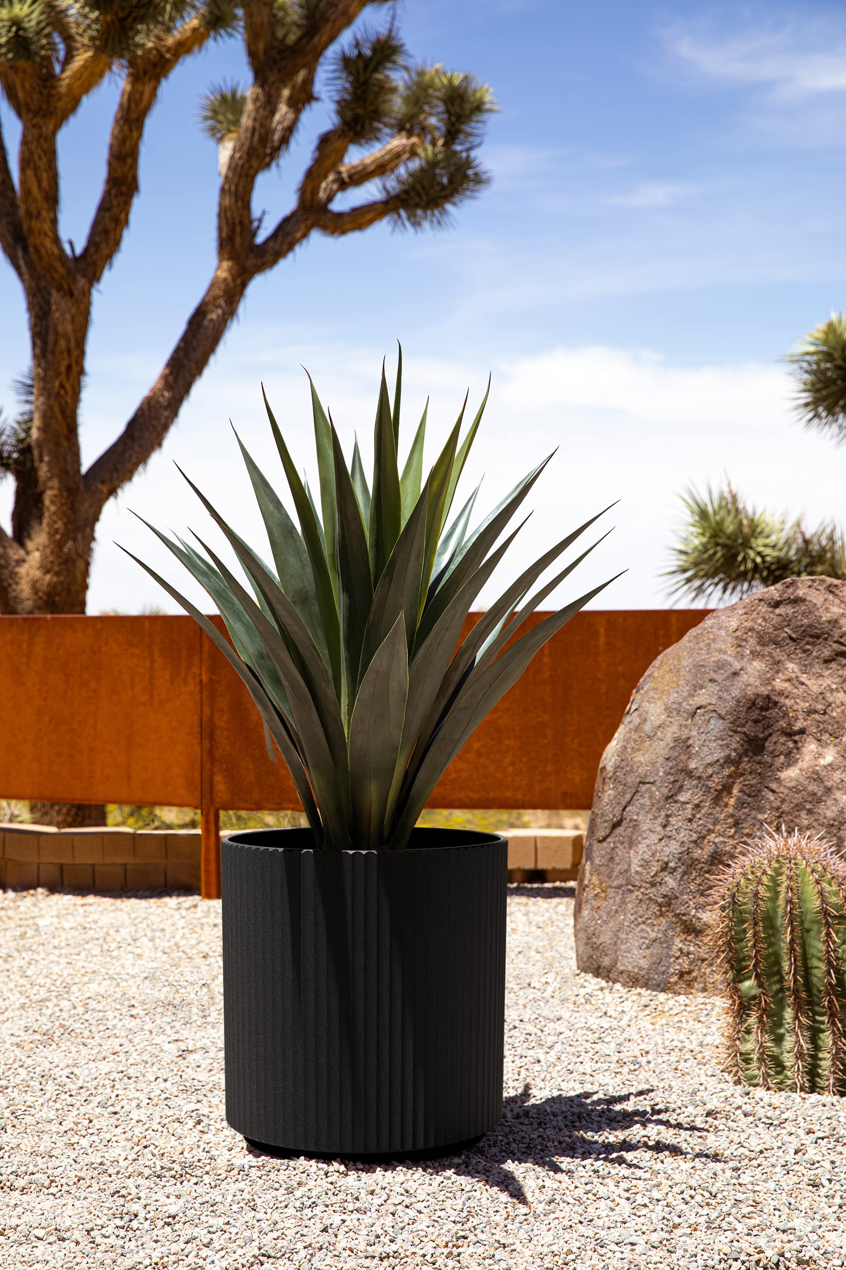 Veradek Mason Series Large Round Planter - Indoor Outdoor Modern Décor for Flowers, Trees, Tall Plants | Plastic & Concrete with Drainage Holes | Perfect for Patio, Balcony, Garden & Home Decor