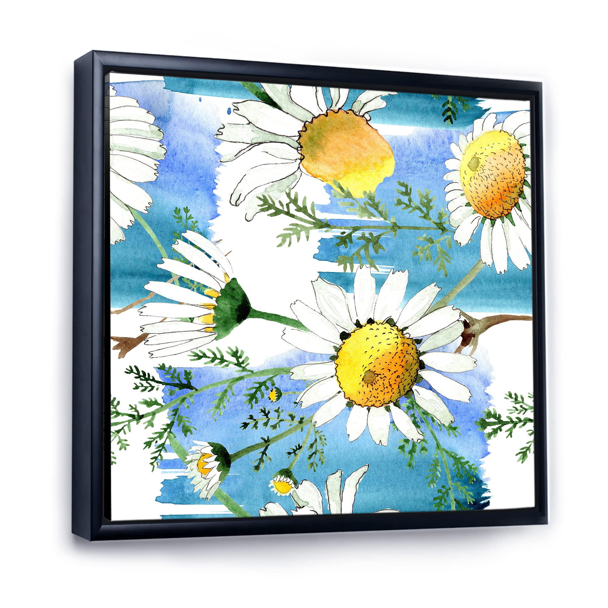 DesignQ Wild Spring Chamomile Flowers Framed Canvas Wall Art Print - Home Decor, Living Room, Bedroom, Office Wall Hanging