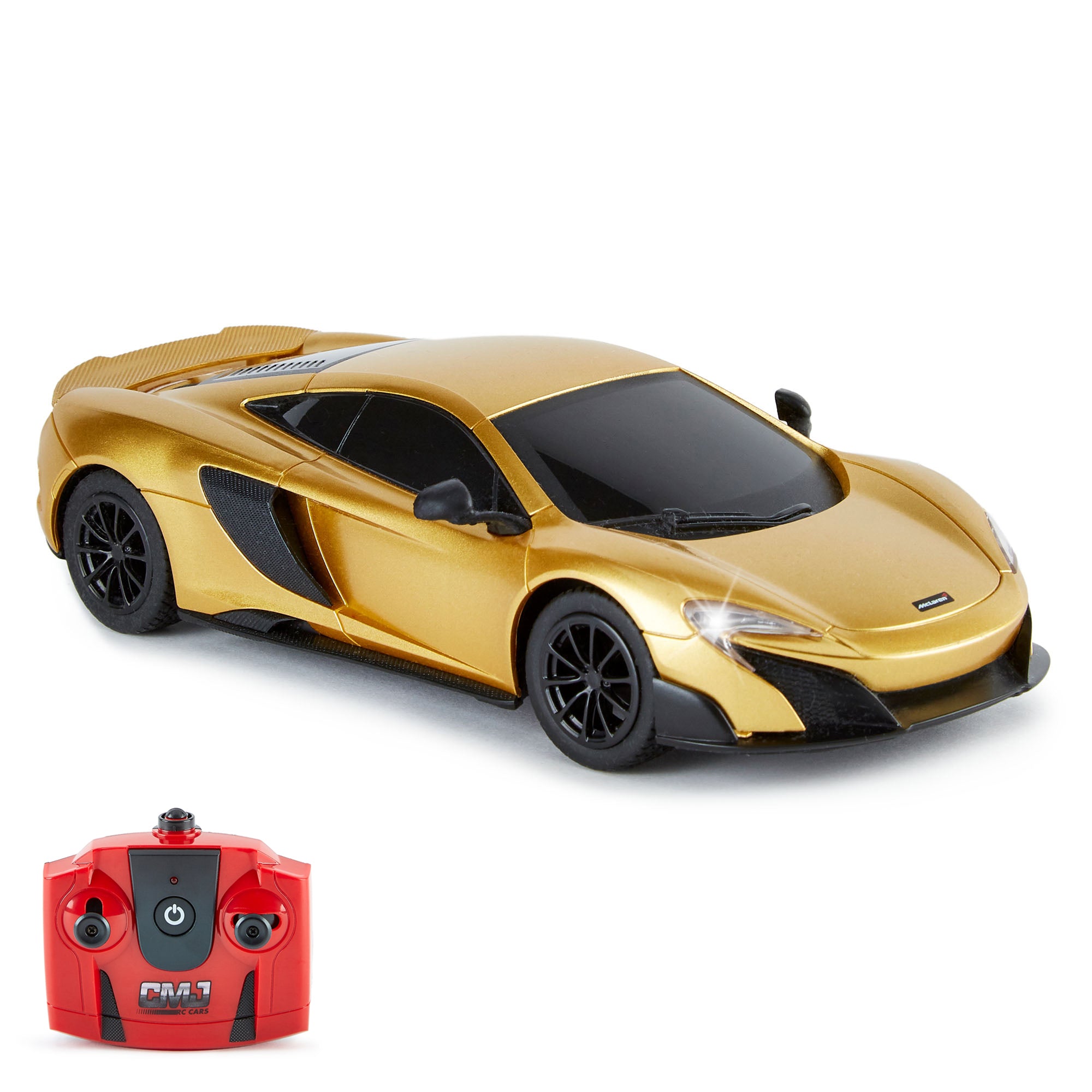 CMJ RC Cars: 1:24 Scale McLaren 675LT Gold Remote Control Sports Car - 2.4GHz, LED Headlights - Perfect for Racing, Collecting & Indoor/Outdoor Play