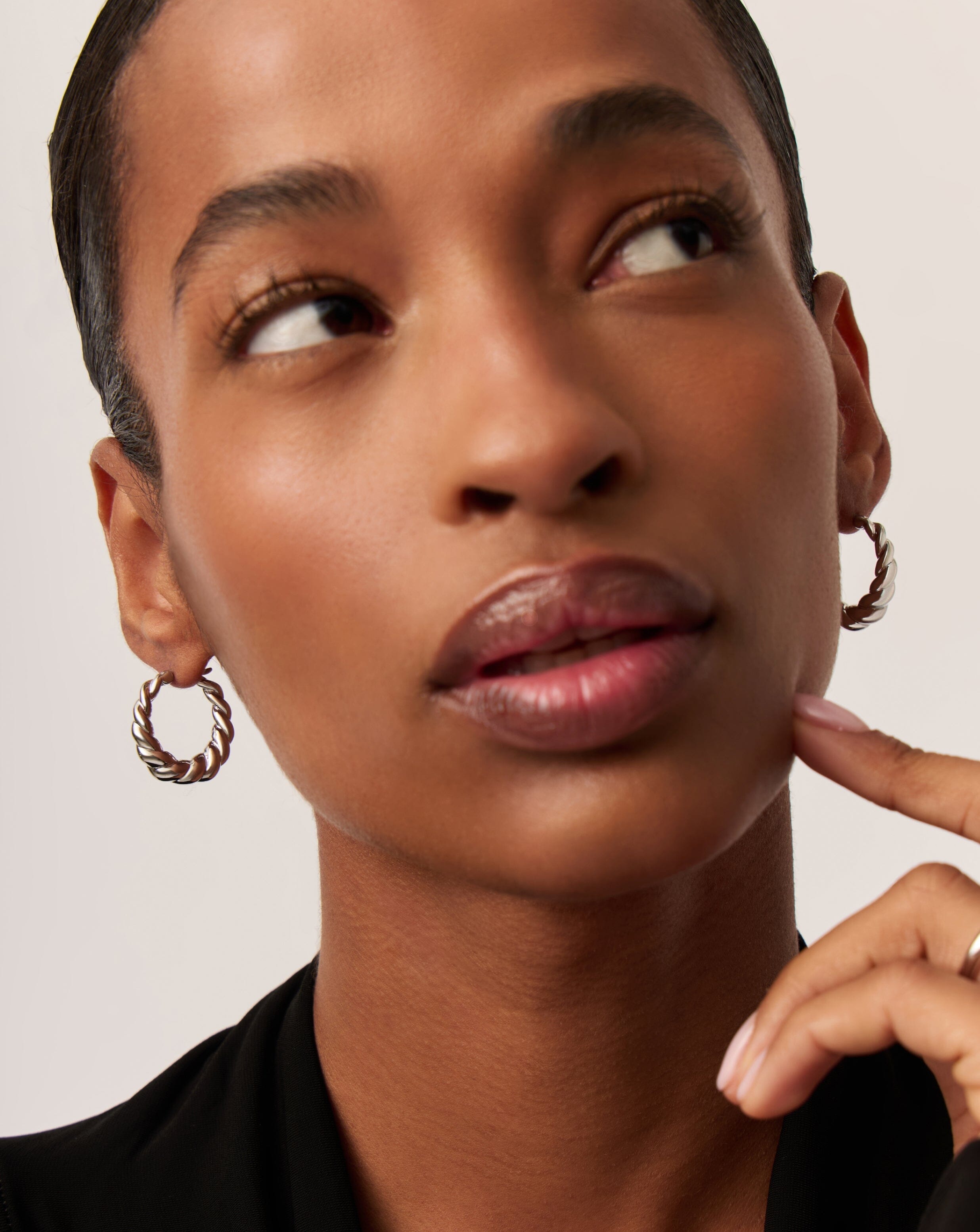 Twisted Tidal Medium Hoop Earrings - Rhodium Plated Brass Jewelry for Women | Elegant Dangle Earrings for Party, Wedding & Everyday Wear