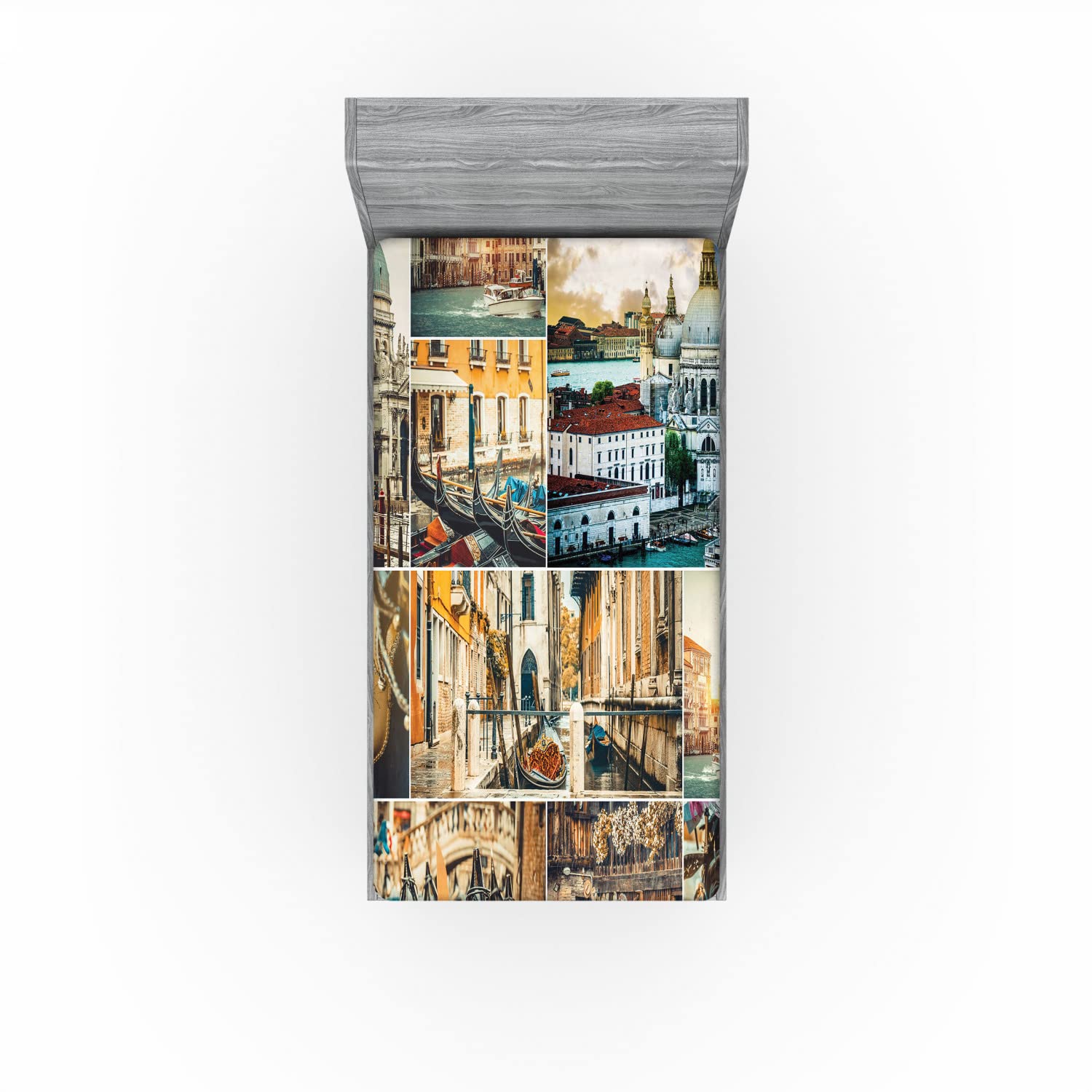 Ambesonne Travel Fitted Sheet - Venice City Canal Palace Design, All-Round Elastic Deep Pocket Twin XL Bed Sheet, Multicolor | Perfect for Travel Themed Bedrooms, Guest Rooms & Vacation Homes