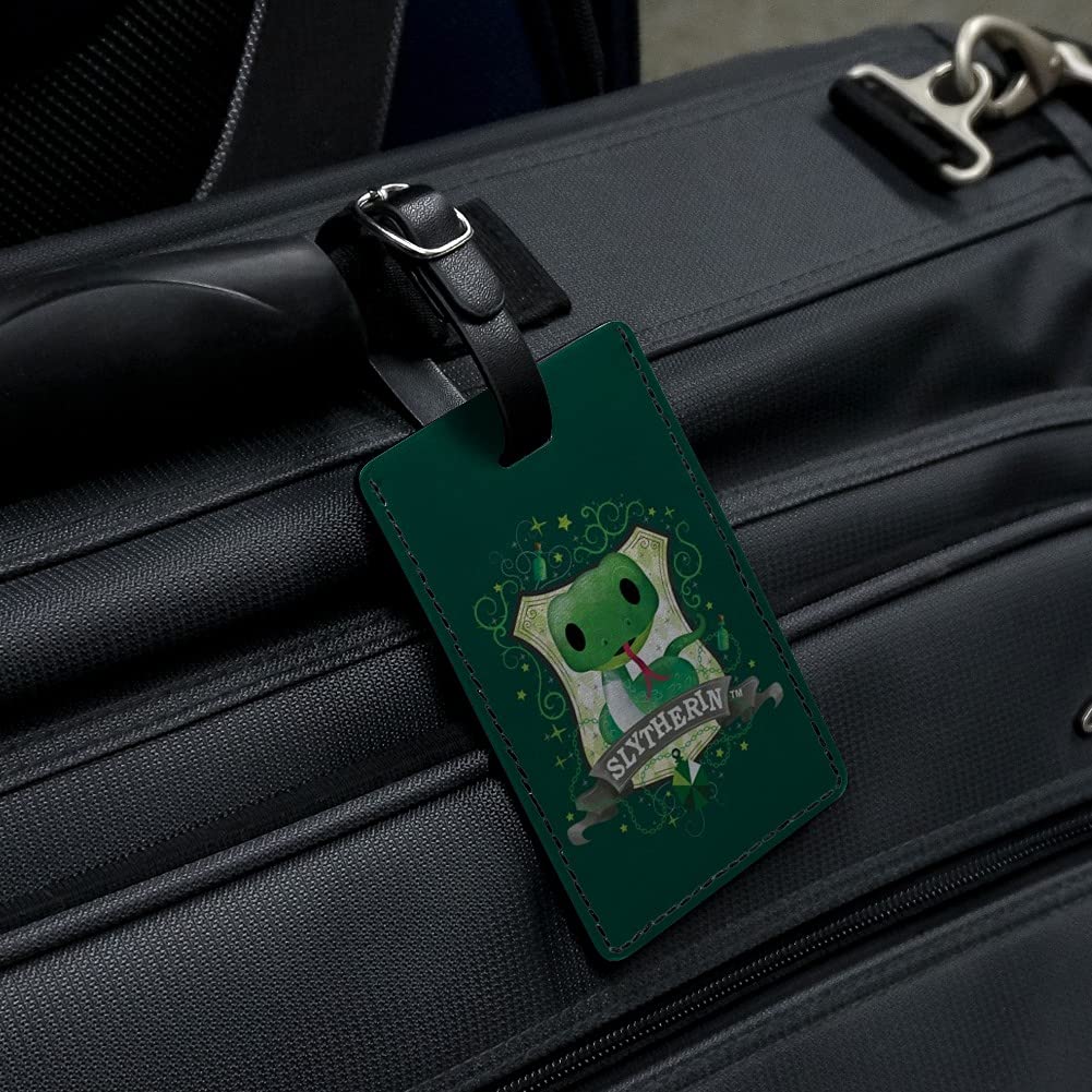 Harry Potter Slytherin Crest Leather Luggage Tag - Personalized ID Card Holder for Travel Bags, Suitcases & Backpacks - Perfect Gift for Fans & Travelers