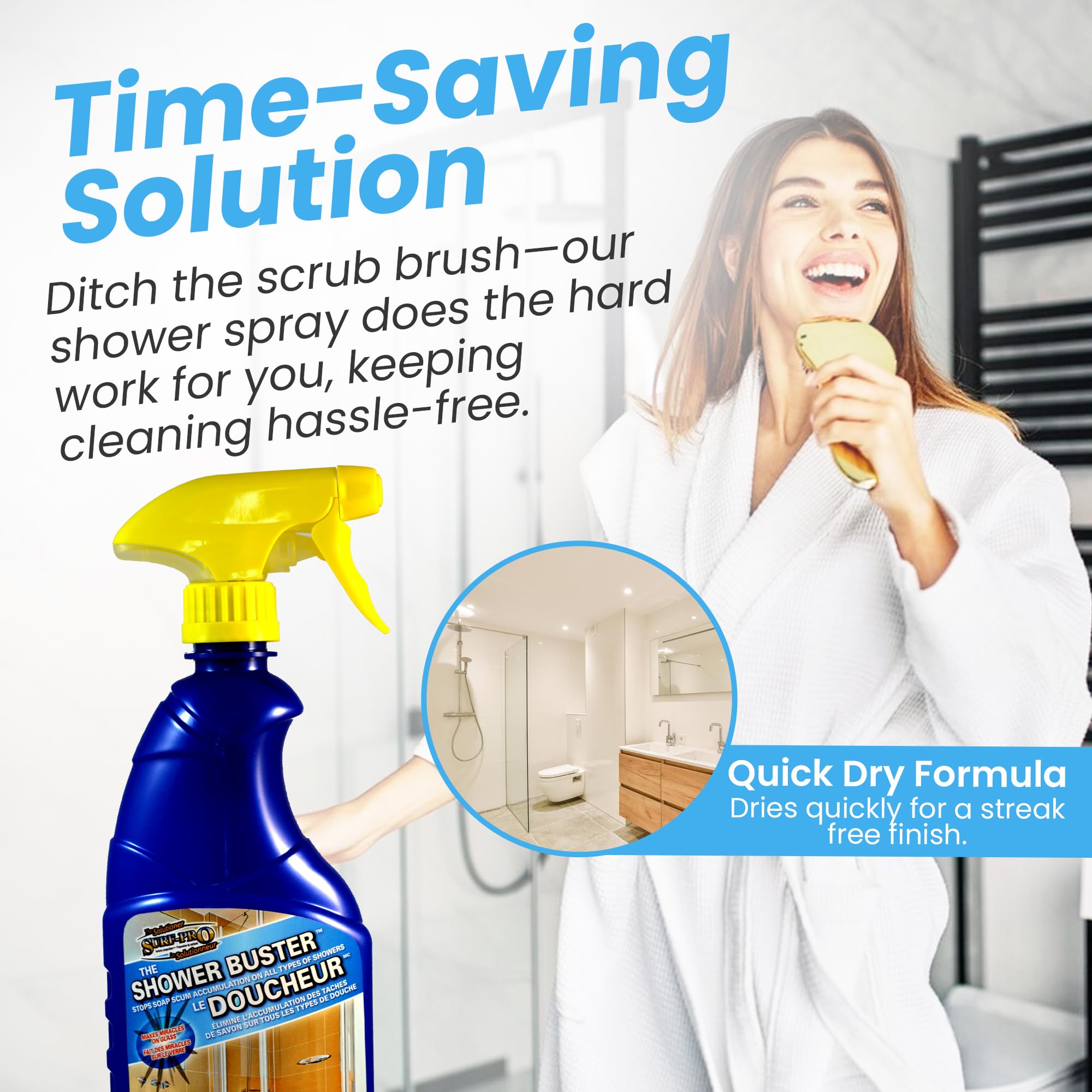 Shower Cleaner Buster Spray - Powerful Glass Shower Door Cleaner, Removes Soap Scum & Water Stains (500ml/16.9oz) - Perfect for Bathroom, Kitchen & Tile Cleaning - Ideal for Daily Use & Deep Cleaning