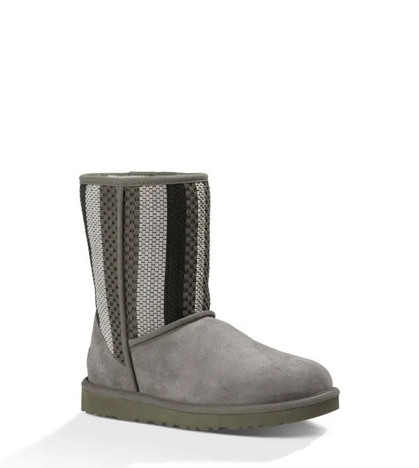 Ugg Classic Short Woven Suede Boots for Women - Comfortable Winter Shoes with Soft Sheepskin Lining - Perfect for Casual Outfits, Snow Days & Cozy Indoor Wear