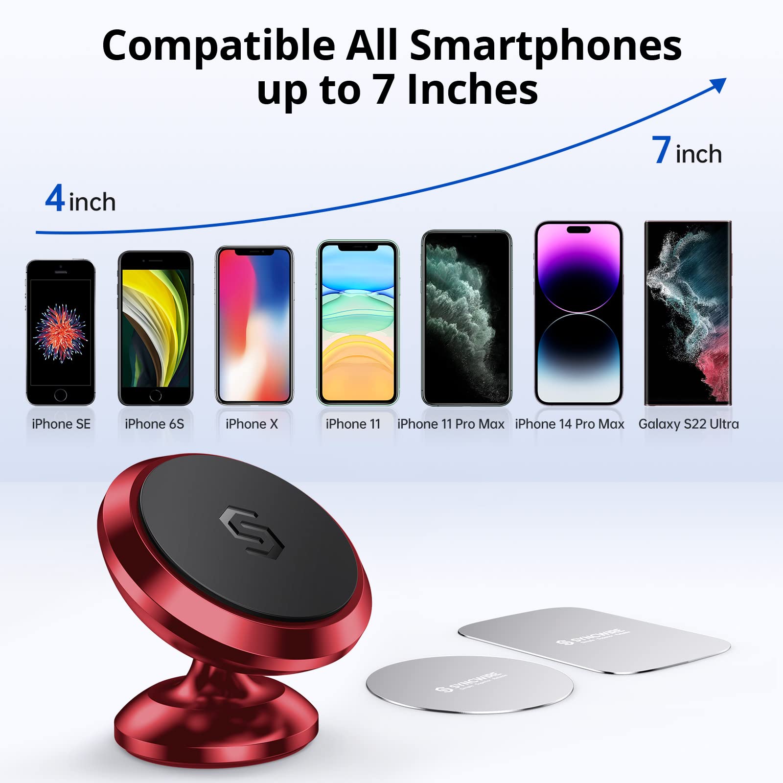 SYNCWIRE Magnetic Car Phone Holder for Dashboard - 360° Adjustable Strong Magnet Phone Mount Compatible with iPhone 15/14/13, Samsung Galaxy S23/S22, LG, GPS & Mini Tablets (Red) | Perfect for Safe Driving, Hands-Free Navigation & Road Trips