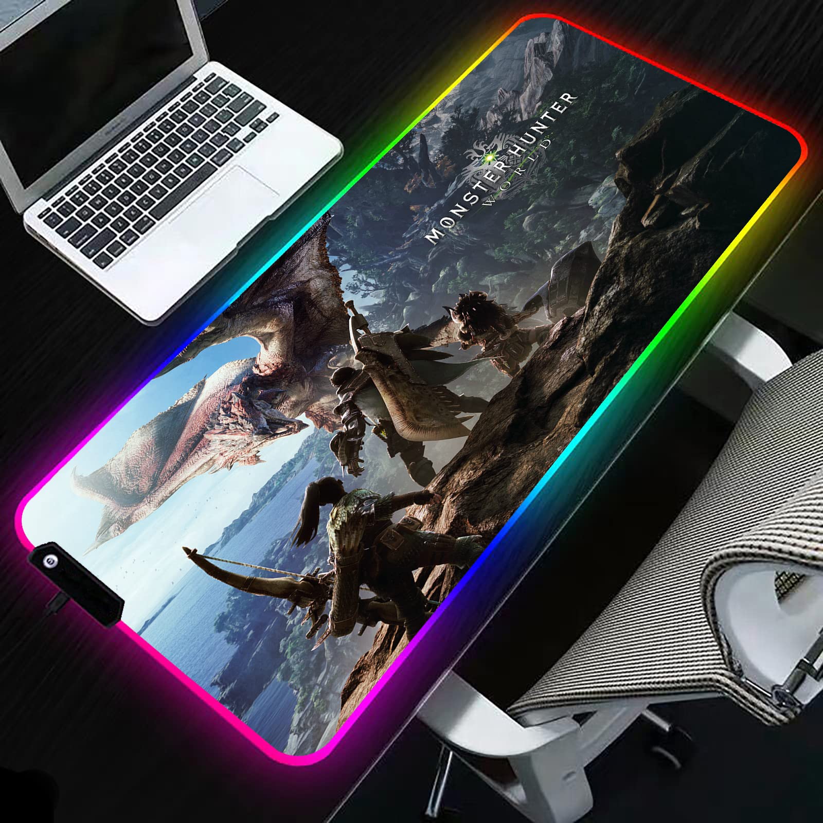JTRNGET RGB Gaming Mouse Pad - Large 23.62 x 11.8 Inch LED Mouse Mat for PC Gamers, Computer Keyboard Desk Mat with Luminous Effects - Perfect for Monster Hunter & Esports Gaming Battlestations