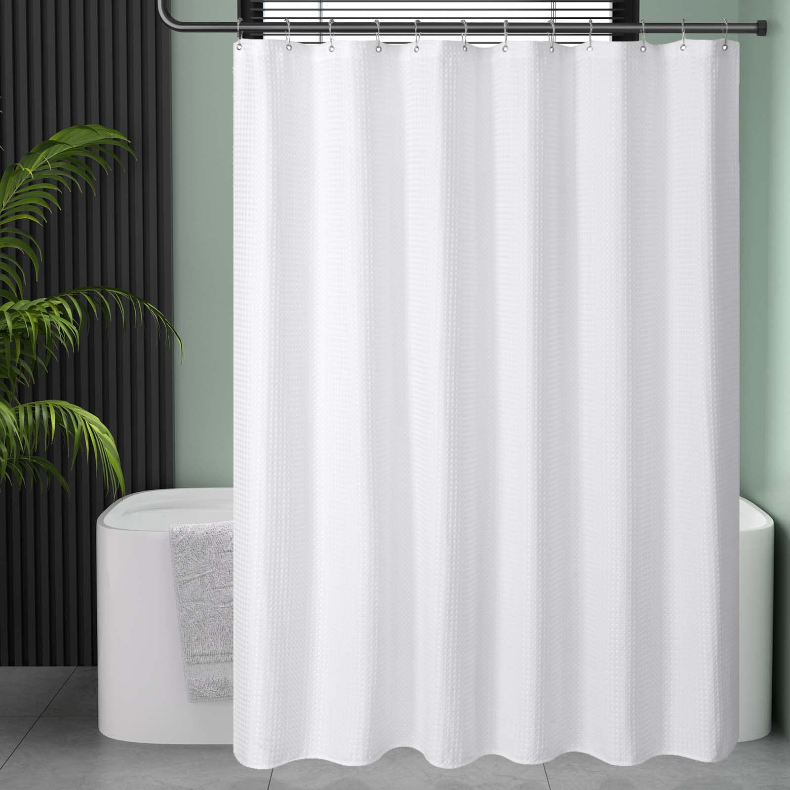 AmazerBath 78 Inch Waffle Weave Shower Curtain - 72x78 Inches Long White Heavy Duty Hotel Quality Bathroom Fabric - Perfect for Spa, Luxury Hotels & Modern Home Bathrooms