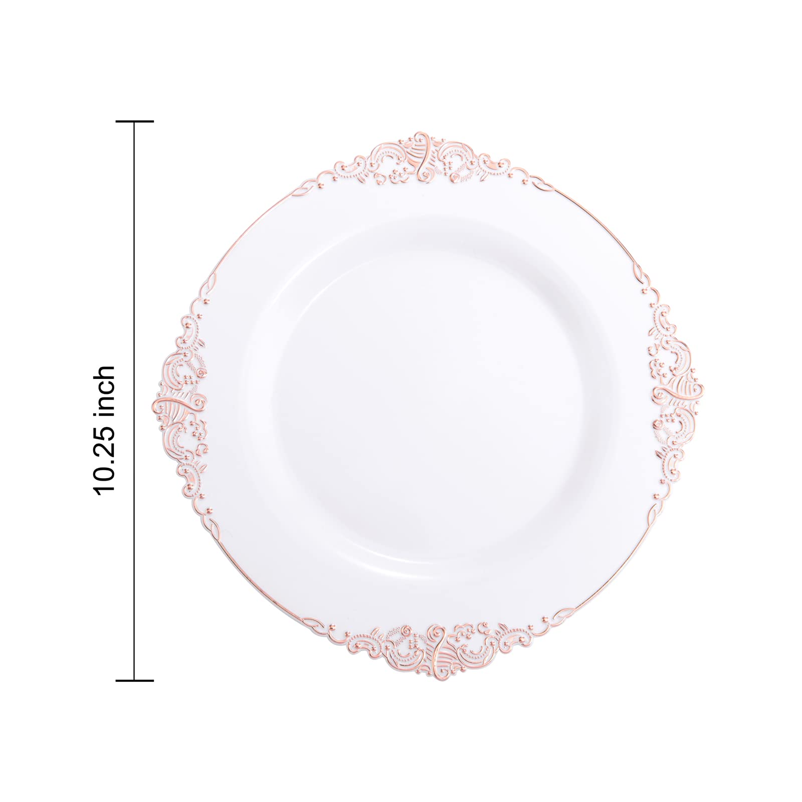 100-Pack Rose Gold Plastic Plates - 10.25 Inch Disposable Dinner Plates with Elegant Rose Gold Rim for Weddings, Parties, Baby Showers & Special Events - Perfect for Catering, Buffets & Outdoor Gatherings