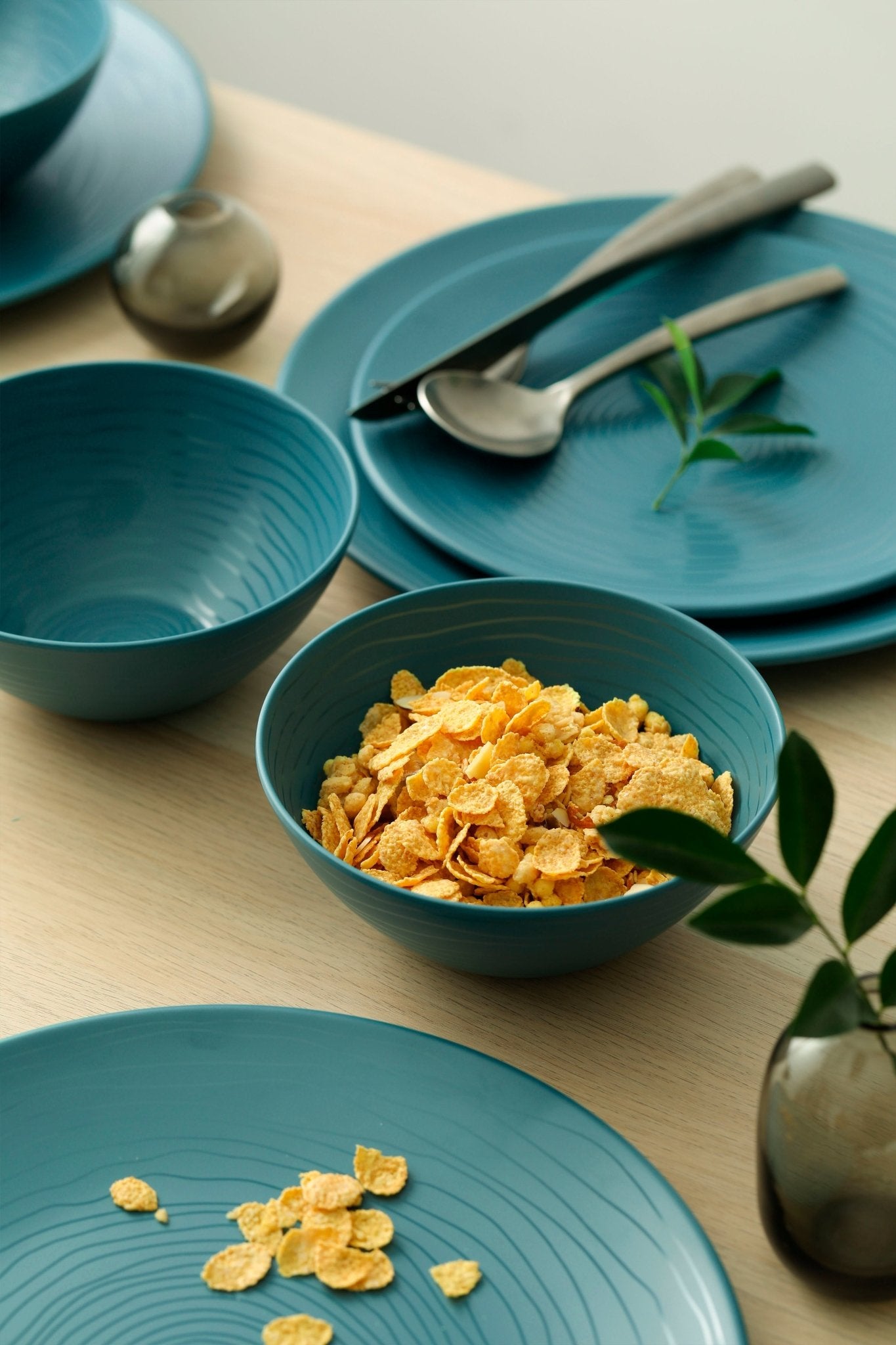 12-Piece Organic Blue Melamine Dinnerware Set - Plates & Bowls for Outdoor Dining, Picnics, and Camping | Durable & Lightweight Dishware