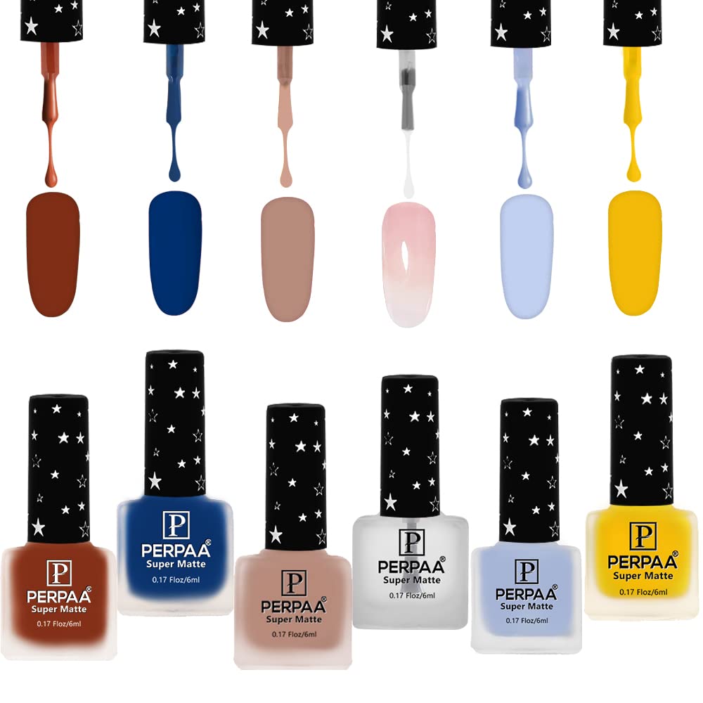 PERPAA® Super Matte Quick-Dry Nail Polish - Long Lasting, Chip Resistant Nail Paint for Women - 6ml Each (6-Piece Multi-Color Combo No.28) - Perfect for Daily Wear, Parties, and Special Occasions