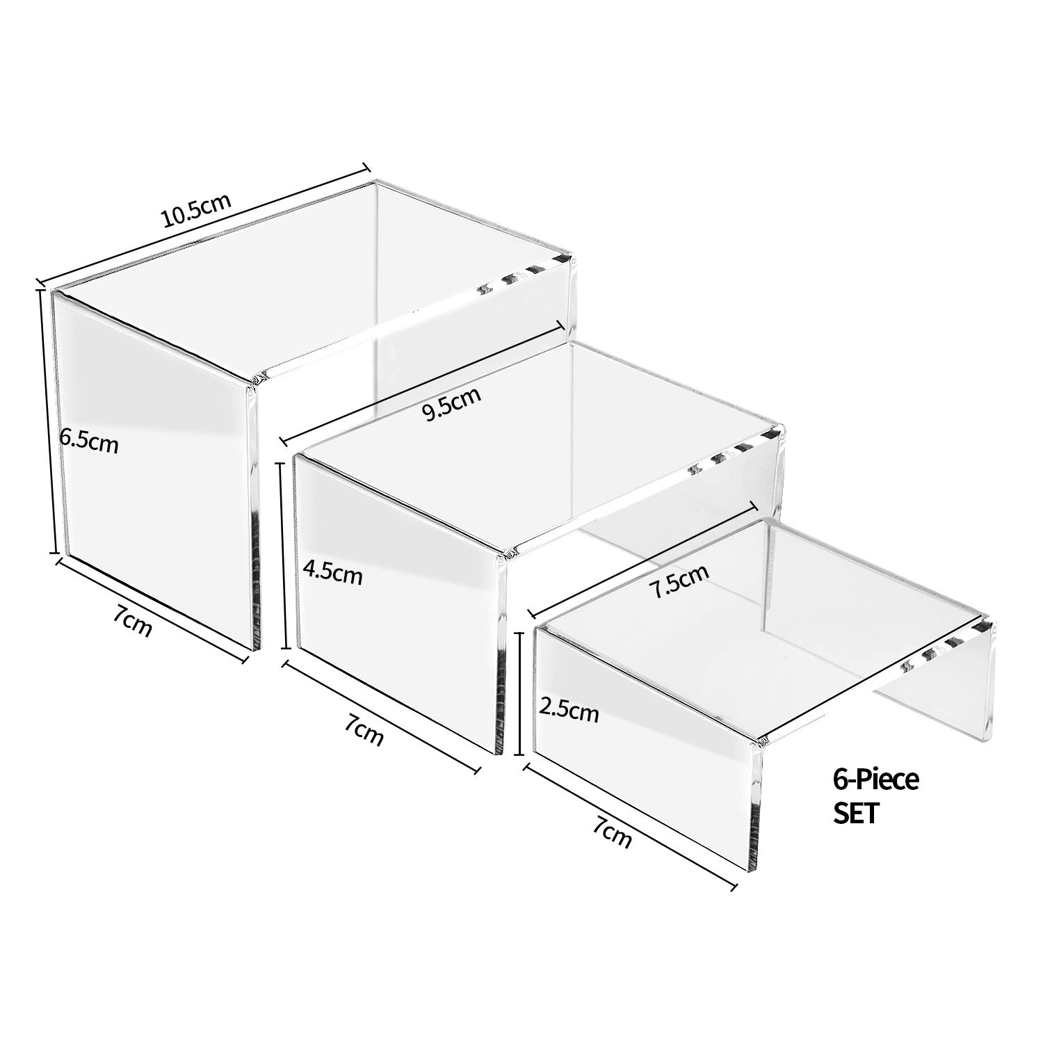 HBselect 6-Piece Acrylic Makeup Display Stand - Clear & Transparent for Cosmetics Showcase