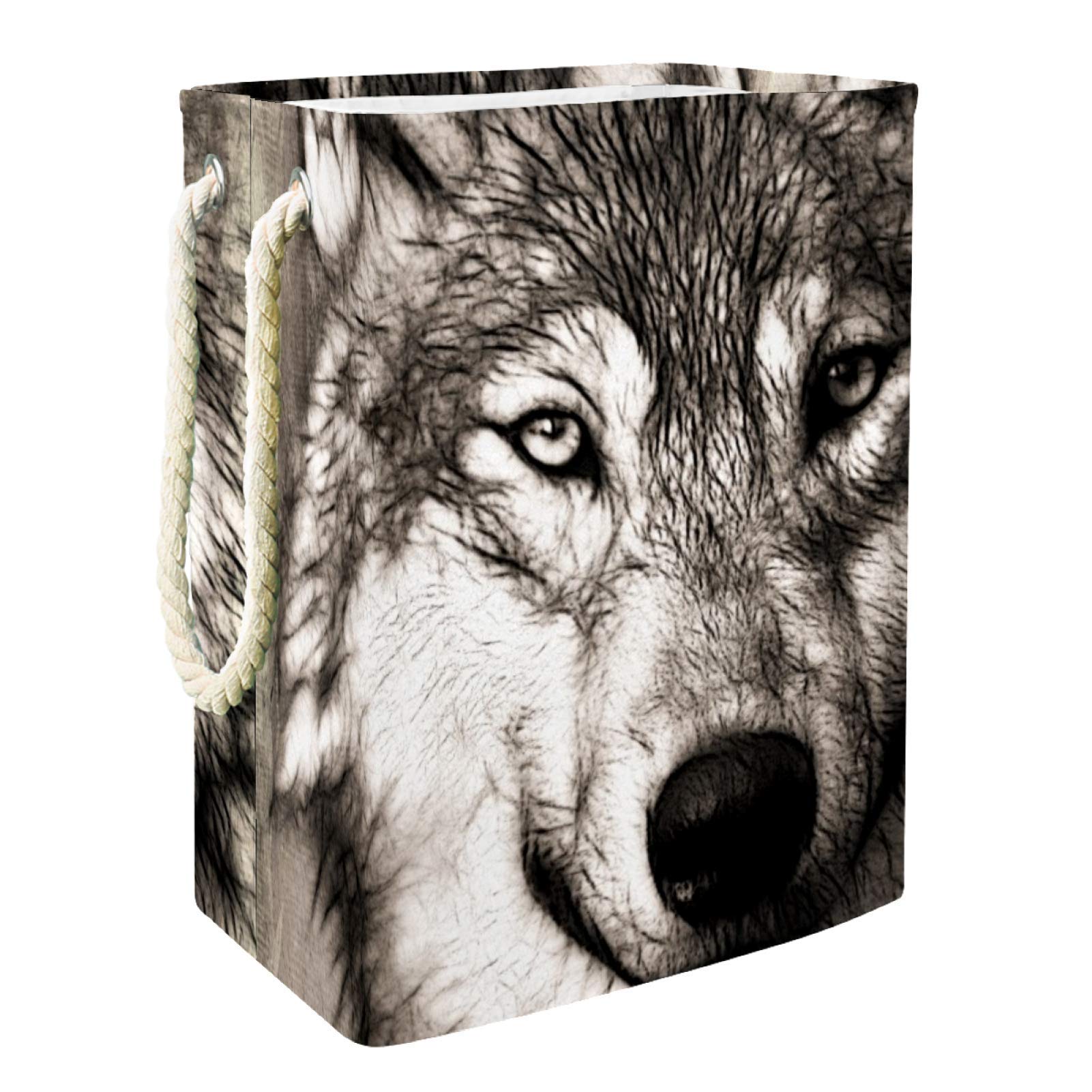 MAPOLO Foldable Laundry Hamper with Wolf Head Design - Waterproof Storage Basket with Handles & Detachable Brackets for Clothes, Toys Organization - Perfect for Laundry Room, Bedroom, Dorm & Kids Room Organization
