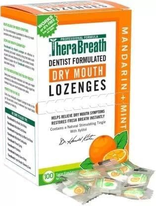 TheraBreath Dry Mouth Relief Lozenges - Mandarin Mint Flavor, 100 Count (5.8 oz) - Sugar-Free, Dentist-Recommended for Dry Mouth & Bad Breath - Perfect for Travel, Work & Post-Dental Care