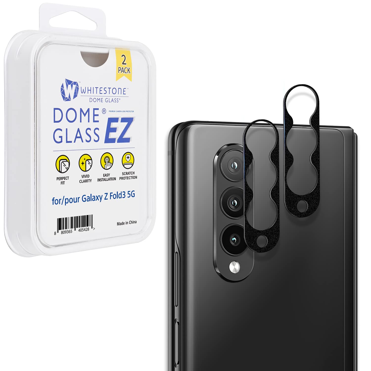 Whitestone Dome Galaxy Z Fold 3 Camera Protector - 2 Pack, Scratch-Resistant Screen Protector with Easy One-Touch Installation - Perfect for Travel, Outdoor Activities & Daily Protection