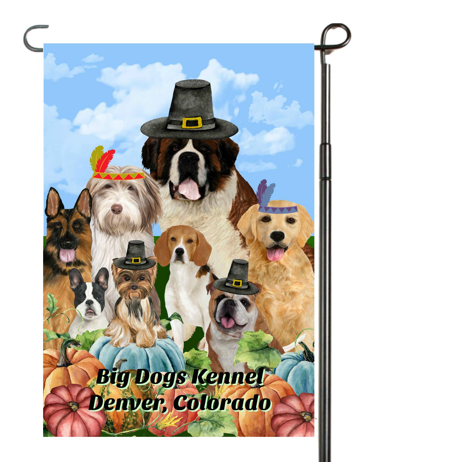 Thanksgiving Dogs Garden Flag - Personalized Fall & Autumn Yard Decor - Custom Outdoor Flag for Seasonal Home & Garden Decoration