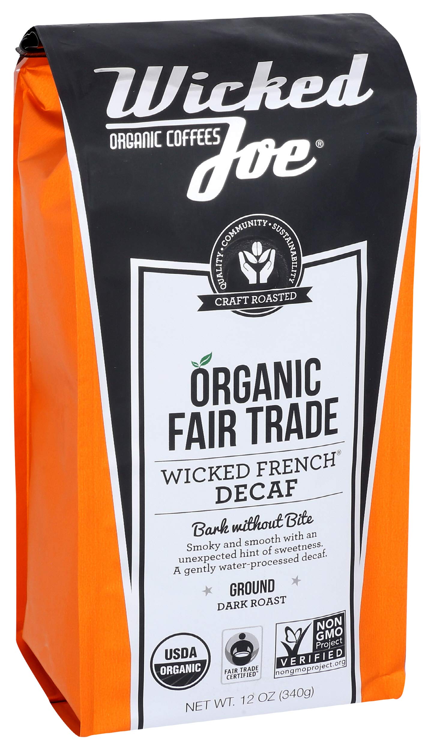 Wicked Joe Organic Decaf French Roast Ground Coffee - 12 Oz | Premium Decaffeinated Coffee for Home, Office & Gifting | Perfect for Morning Brew & Afternoon Relaxation