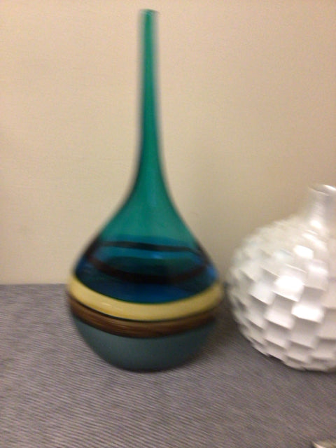 22 Baers Furniture Thin Neck Blue Glass Vase - Elegant Home Decor for Flowers, Centerpiece, Wedding & Dining Table Decoration
