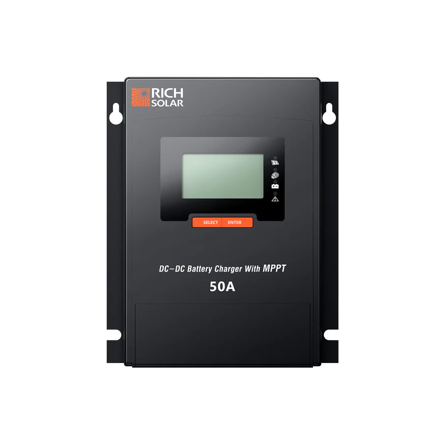 Rich Solar 50 Amp MPPT DC to DC Lithium Battery Charger for RVs, Boats & Off-Grid Solar Systems - Fast Alternator Charging Solution