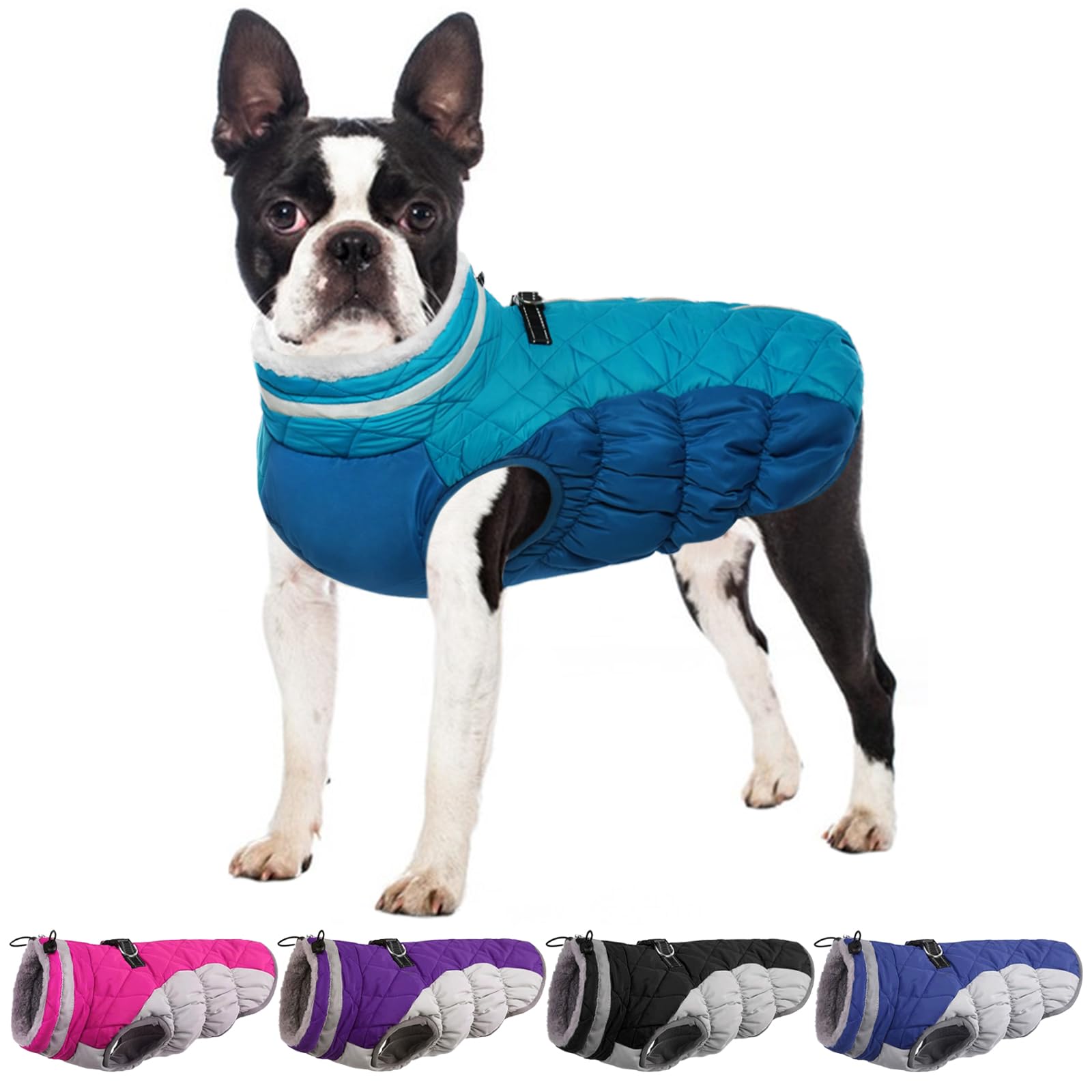 Waterproof Winter Dog Coat with Fleece Lining & Back Zipper - Warm Jacket for Large Dogs (French Bulldog, Shiba Inu) - Built-in Harness for Easy Walking - Perfect for Snowy Days & Outdoor Adventures