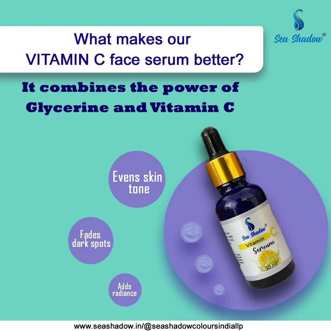 SEA SHADOW Vitamin C Face Serum with Witch Hazel Extract - Brightening & Glowing Serum for Hyperpigmentation, Dull Skin & Dark Spots | 30ml | Perfect for Daily Skincare Routine & Nighttime Use
