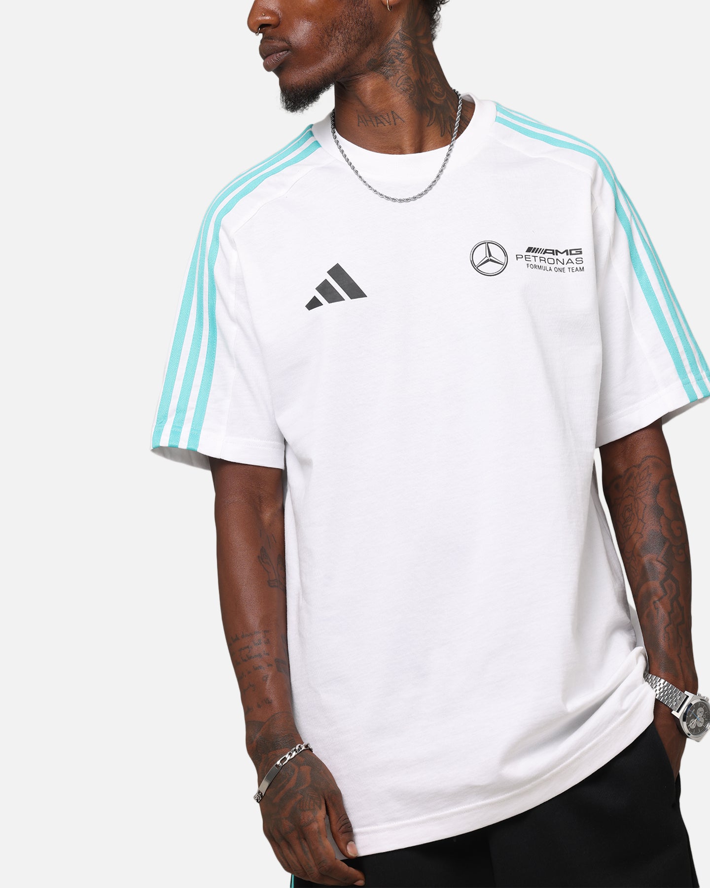 Adidas x Mercedes AMG Petronas F1 Team DNA T-Shirt - White - Official Formula One Racing Fan Apparel for Men & Women - Perfect for Race Day, Sports Events and Casual Wear